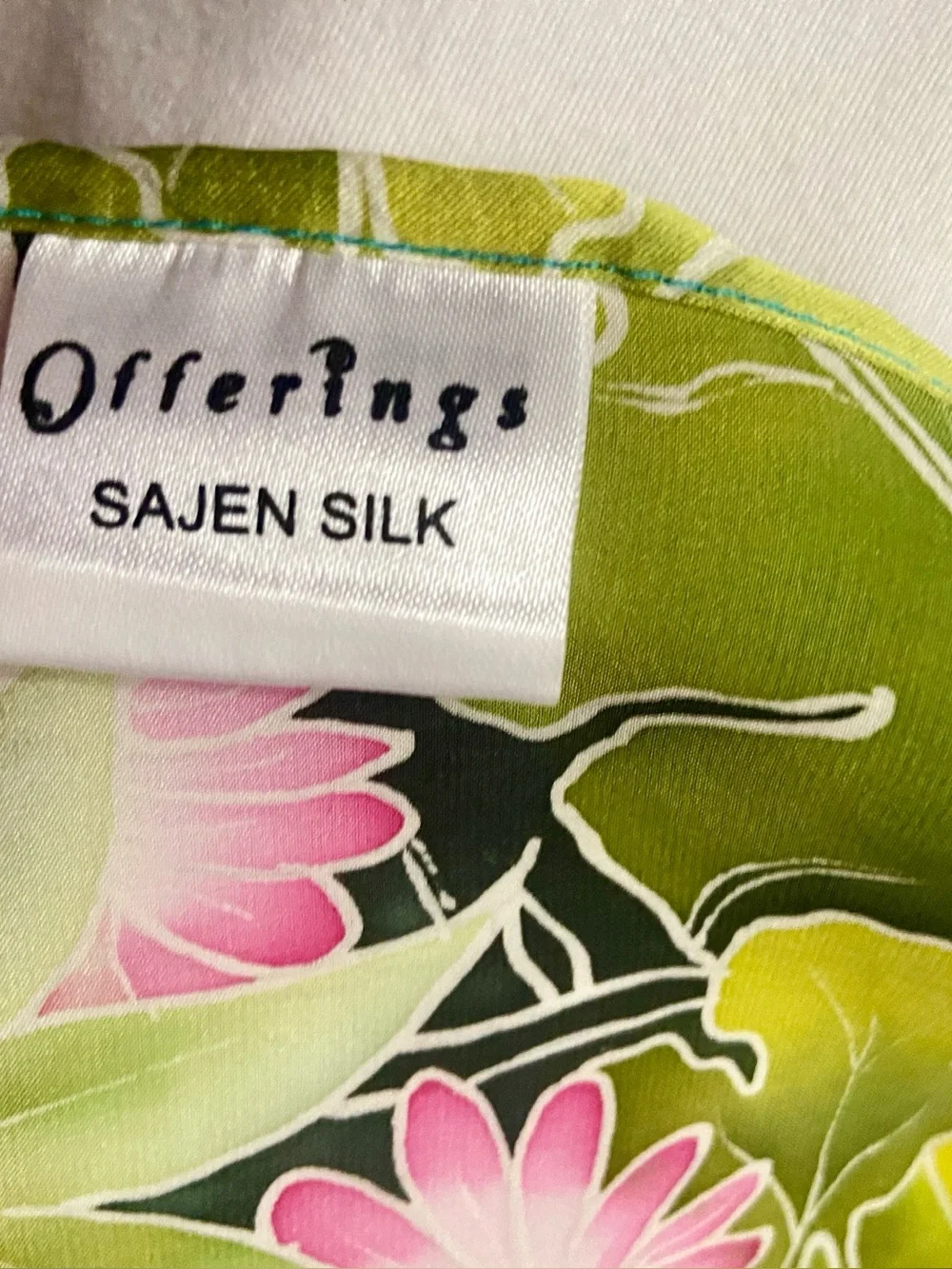 Sajen 100%Silk Scarf with Tropical Scene , Blues and Greens 20 1/2 x 75”